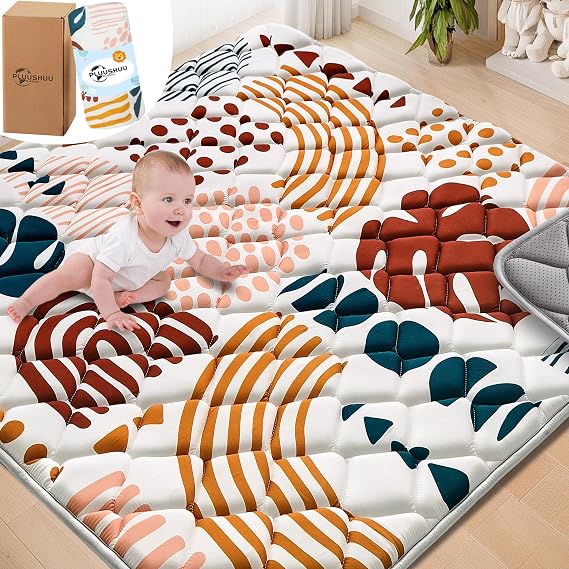 Baby Play Mats for Floor, Playpen Mat for Babies, Extra Thicker & Soft Floor Crawling Mat, Foldable Non-Slip Playmat Cushioned for Infants Toddlers (Brown, 59x59 Inch)