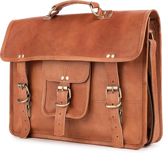 BERLINER BAGS Full Grain Leather Messenger Bag For Men Berlin M, Brown
