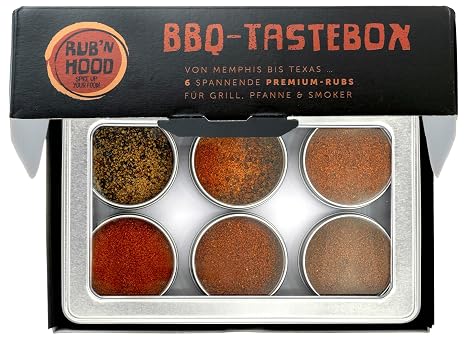 RUB'N HOOD - 6 x 70g BBQ Spices - Spice Set for Meat Fish and Vegetables - for Grilling Smoking and Cooking