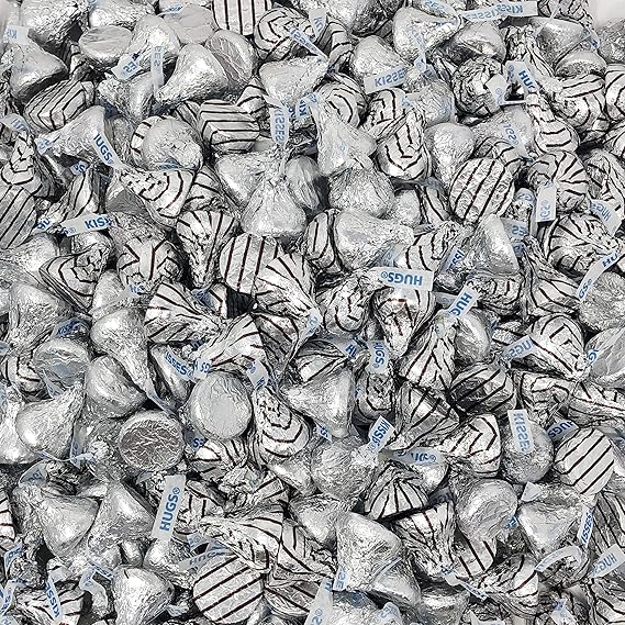 Hershey's Kisses, Hugs and Kisses Milk Chocolate Assortment, Silver Striped Foils, 6 Pounds