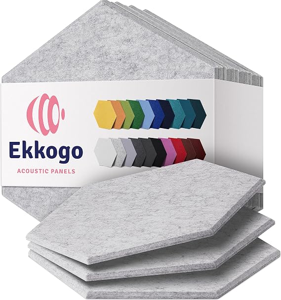 Acoustic Panels 12-Pack Soundproof Wall Panels 14''X13''X0.4'' Sound Panels High Density Sound Dampening Panels - [Smoky White Hexagon]