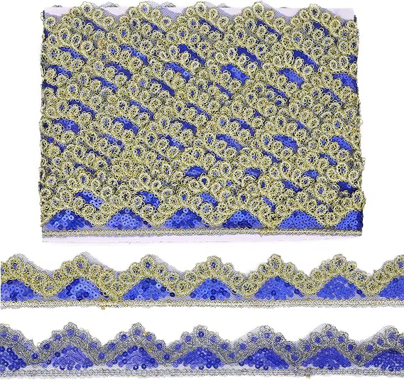 Navy Blue Sequins Lace Trim Beaded Lace Ribbon Applique Supplies for Sewing Clothing Craft Party Dress(10Yards)