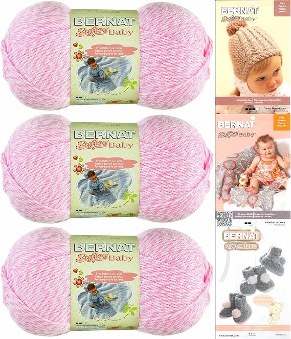 Bernat Softee Baby Yarn 3 Pack Bundle Includes 3 Patterns DK Light Worsted #3 ( Antique White)