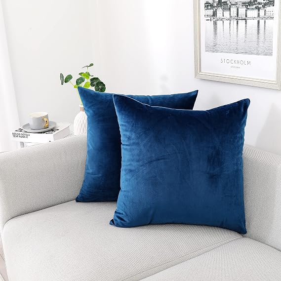 NiNi ALL Blue Velvet Throw Pillow Covers 14x14 Pack of 2 Decorative Couch