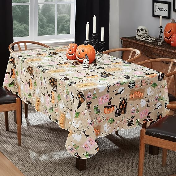 Newbridge Happy Halloween Witches Brew 52 x 70 Inch Rectangle Vinyl Tablecloth with Flannel Backing
