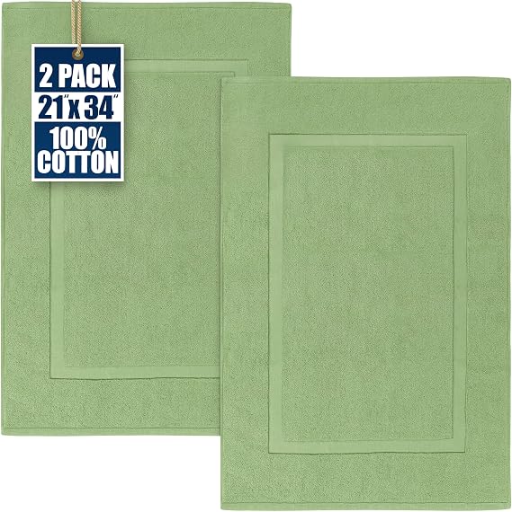 Utopia Towels Cotton Bath Mat, 21x34 in, 2 Pack, Sage Green | Soft 100% Ring Spun Cotton Floor Mat for Shower & Bathroom - Highly Absorbent, Quick-Drying, Non-Slip, Durable
