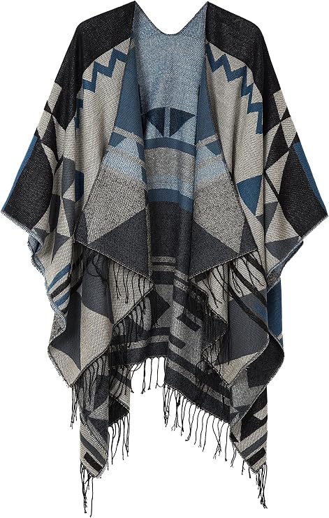 Women's Warm Shawls Wraps Open Front Cardigan Vintage Pattern Poncho Cape Sweater Coat