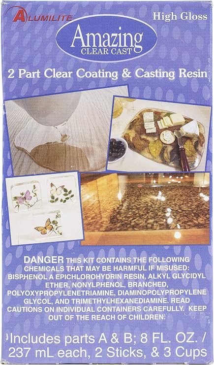 Alumilite Amazing Clear Cast Plus [8 oz A + 8 oz B (16 ounces) 2 Part Kit] UV Resistant Plastic Coating & Casting Epoxy Resin for Countertops, Cups, Tumblers & Crafts | High-Gloss Liquid Glass Finish