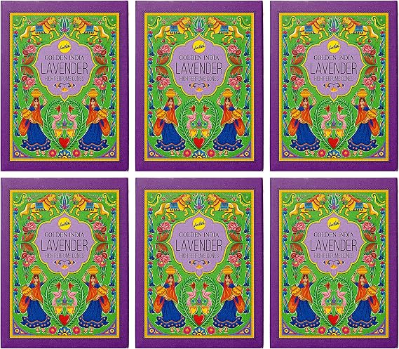 Golden India | High Perfume Back Flow Cones |1 Scent - 6 Packages | Lavender | 10 Cones per Package - 60 Cones Total