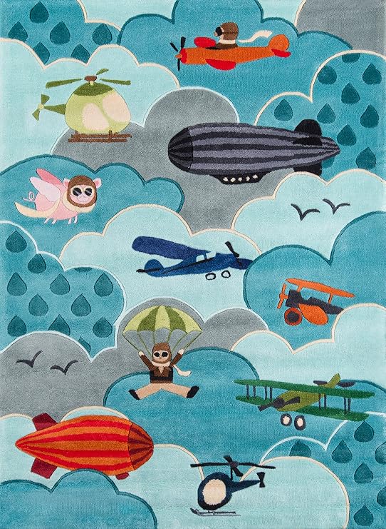 Momeni Rugs Lil Mo Whimsy Collection, Kids Themed Hand Carved & Tufted Area Rug, 2 x 3, Sky Blue