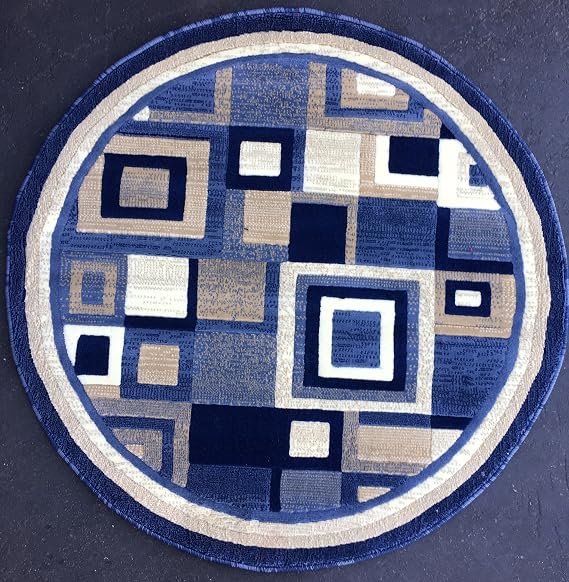 Carpet King Modern Round Geometric Area Rug Blue Design 125 (4 feet X 4 feet Round)