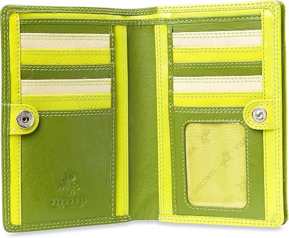 Visconti Penang RB109 Ladies Multi Colored Leather Organizer Card Holder Wallet Purse 4" x 6" (Green Multi)